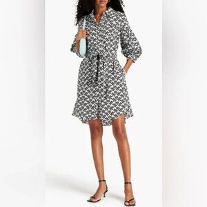 DIANE VON FURSTENBERG Paige Printed Cotton Shirt Dress Sz M Black-White
